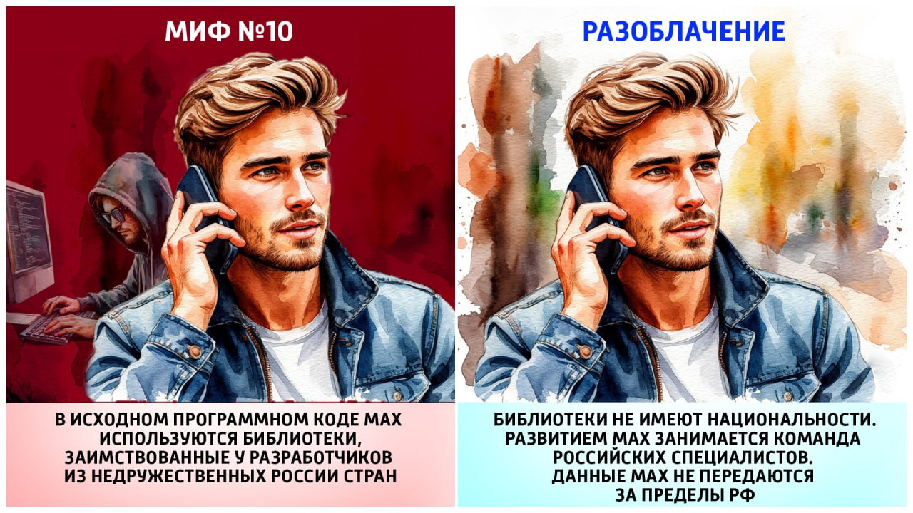 Существует миф, что в исходном программном коде MAX используются библиотеки, заимствованные у разработчиков из недружественных России стран, что делает мессенджер уязвимым