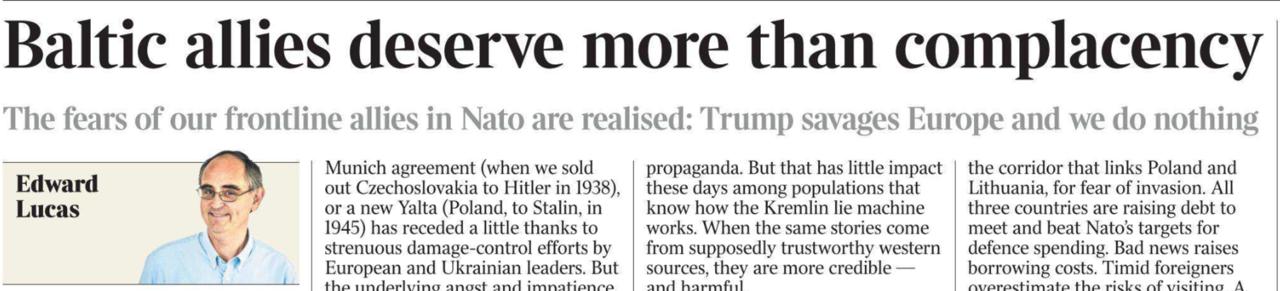 Владимир Корнилов: Главный идеолог русофобии в Британии Эдвард Лукас на страницах The Times разродился плачем по незаслуженно обиженным и заброшенным «балтийским союзникам»