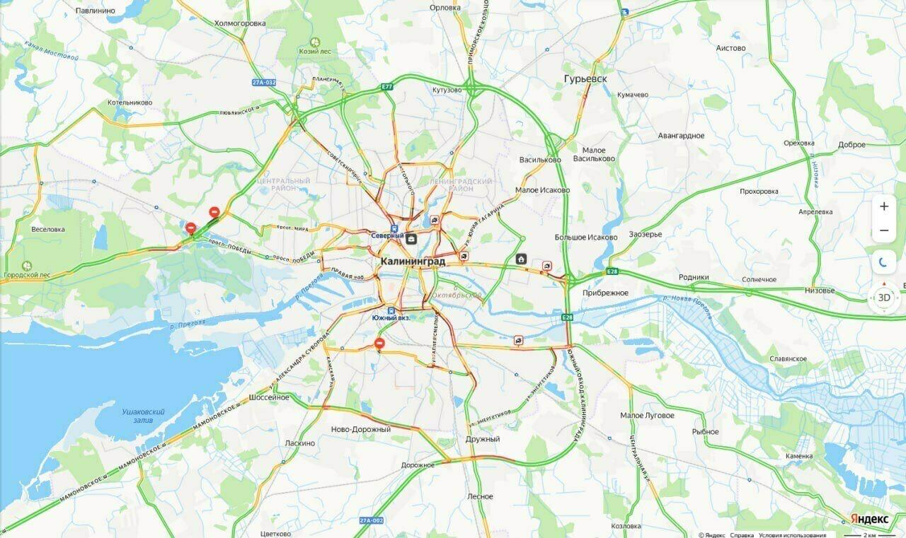 Из-за непогоды в среду вечером калининградцы встали в десятибалльных пробках