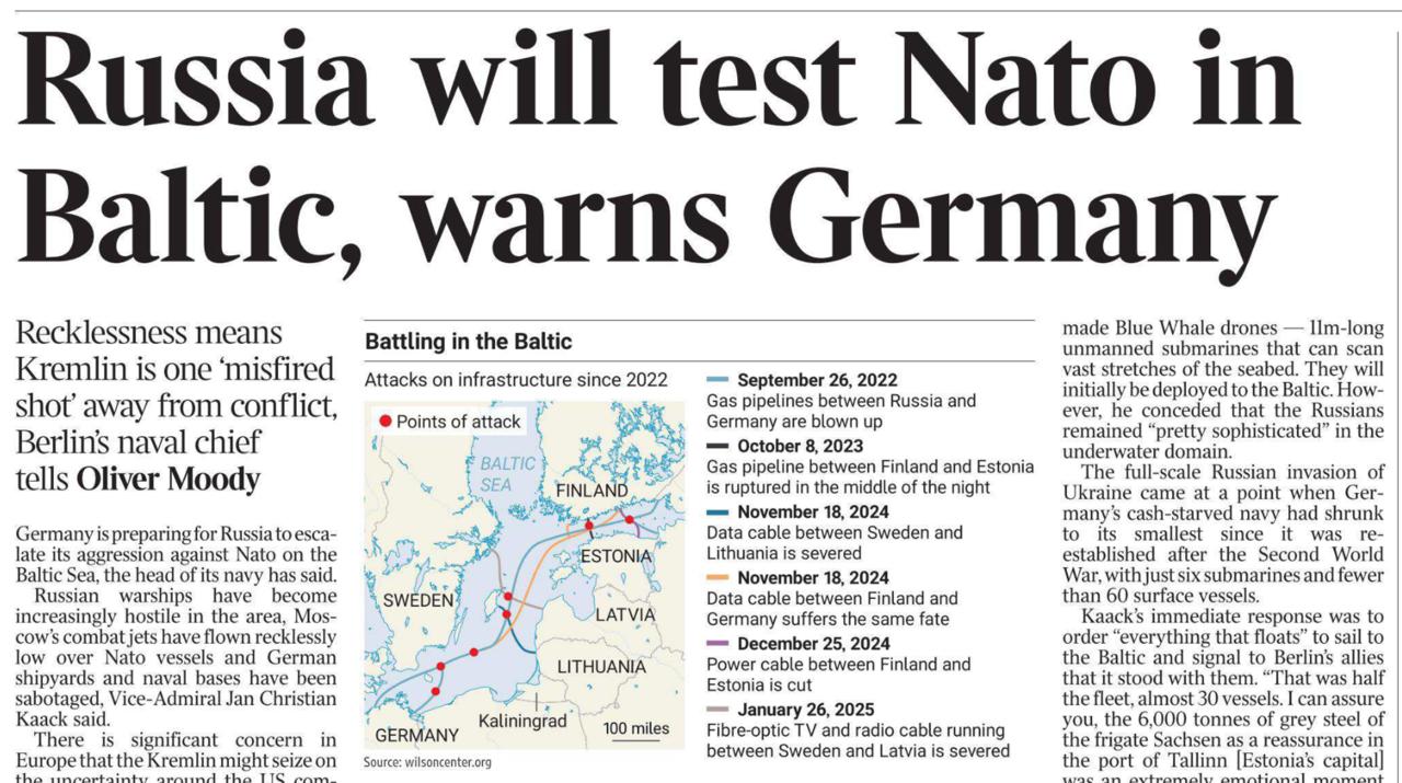 Владимир Корнилов: Главная сенсация сегодня в The Times: «Россия будет тестировать НАТО в Балтике, предупреждает Германия»