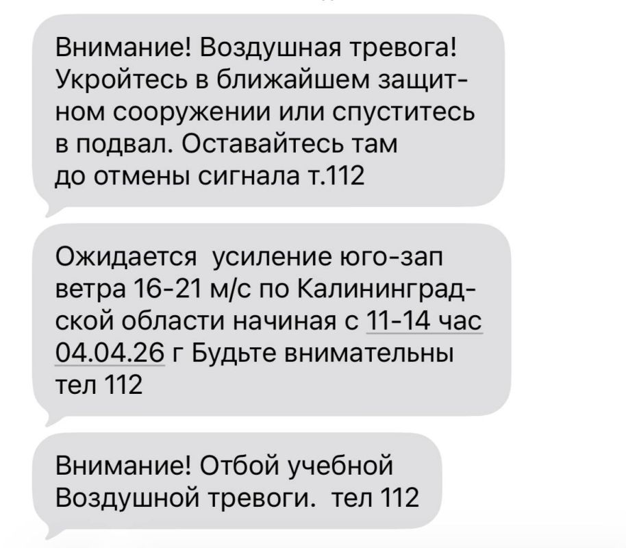 Жители Калининградской области получили ошибочное сообщение о воздушной тревоге