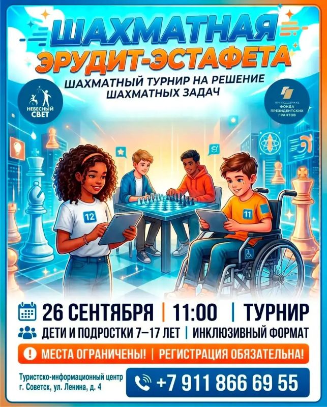 Клуб «Небосвет» приглашает ребят от 7 до 17 лет на «Шахматную эрудит-эстафету»