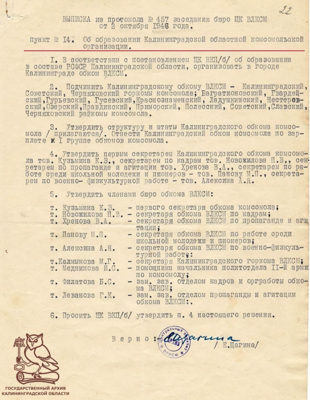 80 лет назад началась история калининградского комсомола